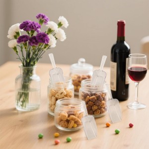 12 Pcs Clear Plastic Ice Scoop, Medium Multi Purpose Plastic Ice Scoop Sets, Ices Cube Scoops for Freezer Ices Machine Dry Goods Canisters Candy Buffet Kitchen Food Coffee Wedding Desserts（6.7 Inch）