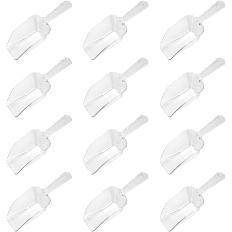 12 Pcs Clear Plastic Ice Scoop, Medium Multi Purpose Plastic Ice Scoop Sets, Ices Cube Scoops for Freezer Ices Machine Dry Goods Canisters Candy Buffet Kitchen Food Coffee Wedding Desserts（6.7 Inch）