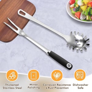 Meat Cooking Fork, Silicone Stainless Steel Meat Cooking Fork, Heavy Duty Metal Cooking Fork for Kitchen Use, High Heat Resistant Cooking Utensils for Meat BBQ, Dishwasher Safe, Easy to Clean, Silver