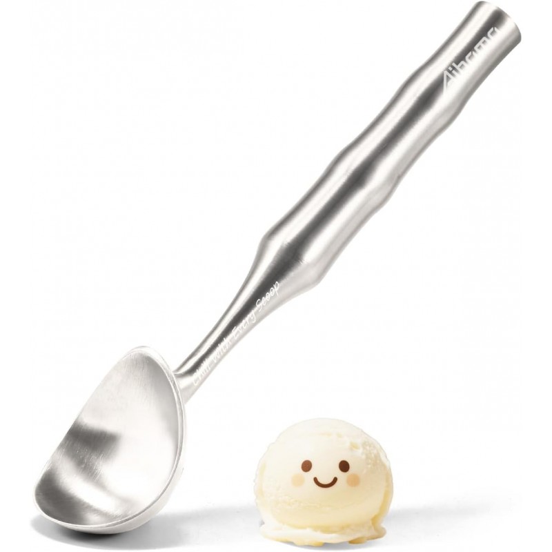 304 Stainless Steel Ice Cream Scoop, All Metal Ice Cream Scooper One-Piece Design, Heavy Duty Scoops with Comfortable Non-Slip Handle, Dishwasher Safe, Summer Gift