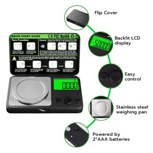 Wigearss Digital Milligram Scale 50g x 0.001g, Mini Precision Scale with Tare weight Function,Calibration Weight ＆ Backlit LCD Display, Pocket Micro Scale for Weighing Powder, Gold, Jewelry, Mini Food