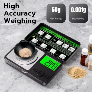 Wigearss Digital Milligram Scale 50g x 0.001g, Mini Precision Scale with Tare weight Function,Calibration Weight ＆ Backlit LCD Display, Pocket Micro Scale for Weighing Powder, Gold, Jewelry, Mini Food