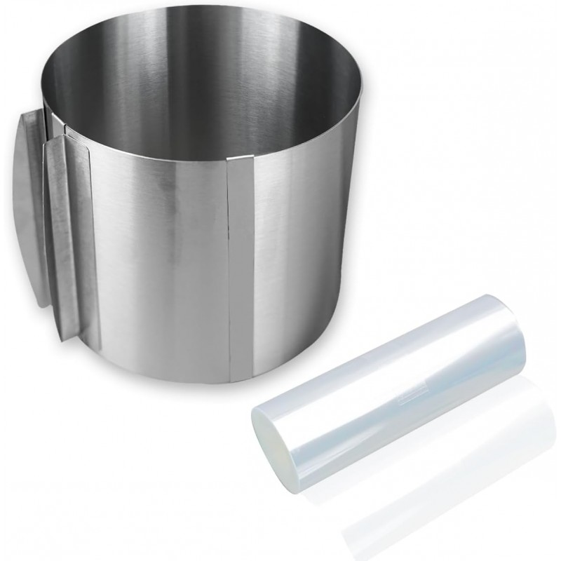 High 15cm Cake Rings High Acetate Cake Collar Set - Adjustable 6 to12 Inches Stainless Steel Baking Rings Round Molds with 6.3inchx394inch Clear Acetate Sheets Roll for Baking Pastry