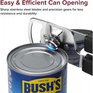 Can Opener Manual with Magnet, Heavy Duty Hand Held Can Opener with Sharp Stainless Steel Blade Easy to Use, Effortless Turn Knob, Soft Comfortable Handle, Built-In Bottle Openers, Black