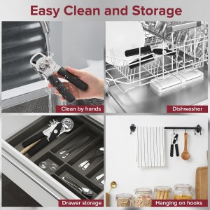 Can Opener Manual with Magnet, Heavy Duty Hand Held Can Opener with Sharp Stainless Steel Blade Easy to Use, Effortless Turn Knob, Soft Comfortable Handle, Built-In Bottle Openers, Black