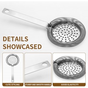 1PC Bar Cocktail Strainer Stainless Steel Fine Filtering Bar Tool Drink Strainer For Home Use, Bar Strainer for Drinks, Bar Tool for Bartender (Silver, 200mm)