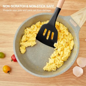 Kitchen Utensils Set - 34 PCS Non-Stick Silicone Cooking Utensils Set Spatula Set with Holder, Wooden Handle Spoon,Brush,Whisk Kitchen Gadgets Tools Set for Nonstick Cookware (Black-34P)