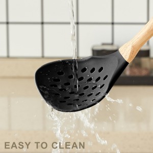 Kitchen Utensils Set - 34 PCS Non-Stick Silicone Cooking Utensils Set Spatula Set with Holder, Wooden Handle Spoon,Brush,Whisk Kitchen Gadgets Tools Set for Nonstick Cookware (Black-34P)