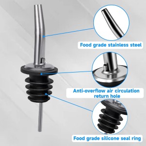 6PCS Stainless Steel Liquor Bottle Pourers,Oil Bottle Spouts for Liquor with 6 Adapters, Oil Pourer Spout with Rubber Dust Caps, Olive Oil Dispenser Spout for Alcohol, Wines, Spirits,Coffee