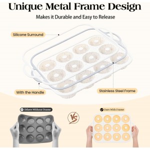 Vinino Silicone Mini Fluted Tube Cake Pans with Metal Reinforced Frame, 12-Cavity Mini Flan Molds, Non-stick Cupcakes Pans for Baking, Donuts, Muffins, Cornbread, Brownies, Jellies