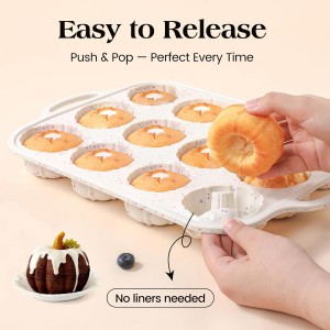 Vinino Silicone Mini Fluted Tube Cake Pans with Metal Reinforced Frame, 12-Cavity Mini Flan Molds, Non-stick Cupcakes Pans for Baking, Donuts, Muffins, Cornbread, Brownies, Jellies