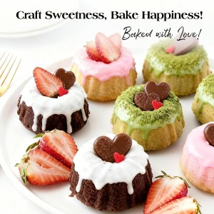 Vinino Silicone Mini Fluted Tube Cake Pans with Metal Reinforced Frame, 12-Cavity Mini Flan Molds, Non-stick Cupcakes Pans for Baking, Donuts, Muffins, Cornbread, Brownies, Jellies