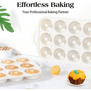 Vinino Silicone Mini Fluted Tube Cake Pans with Metal Reinforced Frame, 12-Cavity Mini Flan Molds, Non-stick Cupcakes Pans for Baking, Donuts, Muffins, Cornbread, Brownies, Jellies