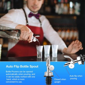 12PCS Weighted Liquor Pour Spout, Stainless Steel Liquor Bottle Pourers, Auto Flip Olive Oil Spout Bottle Pourers for Wine Syrup Vinegar Home Bar Accessories