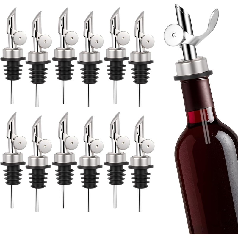 12PCS Weighted Liquor Pour Spout, Stainless Steel Liquor Bottle Pourers, Auto Flip Olive Oil Spout Bottle Pourers for Wine Syrup Vinegar Home Bar Accessories