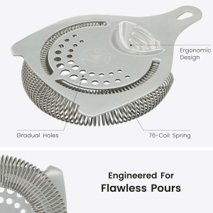 Cocktail Strainer for Drinks | Stainless Steel Bar tools | Ergonomic Hawthorne Strainer for Cocktail Shaker with High-Dense Spring | Silver Bar Strainers | Wizardtender