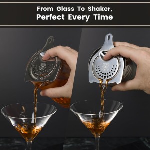 Cocktail Strainer for Drinks | Stainless Steel Bar tools | Ergonomic Hawthorne Strainer for Cocktail Shaker with High-Dense Spring | Silver Bar Strainers | Wizardtender