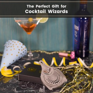 Cocktail Strainer for Drinks | Stainless Steel Bar tools | Ergonomic Hawthorne Strainer for Cocktail Shaker with High-Dense Spring | Silver Bar Strainers | Wizardtender