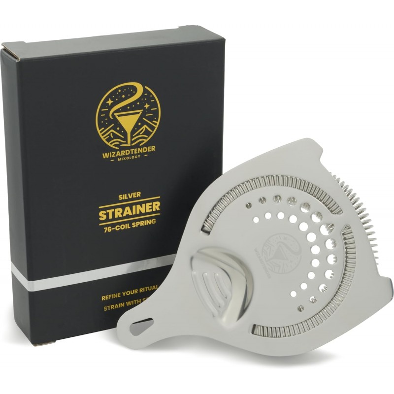 Cocktail Strainer for Drinks | Stainless Steel Bar tools | Ergonomic Hawthorne Strainer for Cocktail Shaker with High-Dense Spring | Silver Bar Strainers | Wizardtender