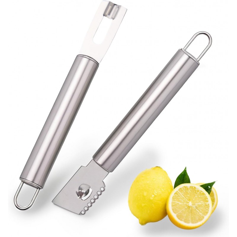 2 Piece Stainless Steel Lemon Zesters, Upgraded Lemon Zester & Channel Knife Set, Citrus Zester & Orange Peeler Tool, Premium Lemon Grater for Family Kitchen, for Bar Bartenders