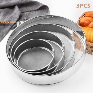 3-Pack Stainless Steel Flour Sifter Set with 40 Mesh, (6, 8, 10 Inches) Round Sieves for Baking Cakes, Bread, Pastries, Cookies, And Muffins Easy to Use, Dishwasher Safe