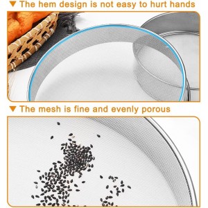 3-Pack Stainless Steel Flour Sifter Set with 40 Mesh, (6, 8, 10 Inches) Round Sieves for Baking Cakes, Bread, Pastries, Cookies, And Muffins Easy to Use, Dishwasher Safe