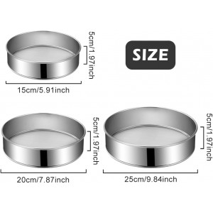 3-Pack Stainless Steel Flour Sifter Set with 40 Mesh, (6, 8, 10 Inches) Round Sieves for Baking Cakes, Bread, Pastries, Cookies, And Muffins Easy to Use, Dishwasher Safe