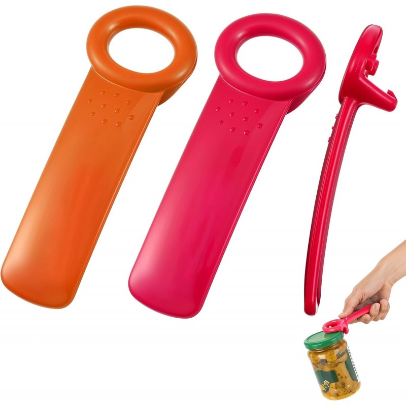 Ouligay 2PCS Jar Openers for Seniors, Jar Lid Opener, Plastic Lid Opener, Church Key Can Opener Jar Opener Gripper 5.51 inch, Rose Red & Orange