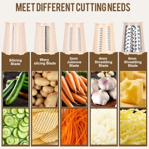 Rotary Cheese Grater with 5 Well-designed Blades & Strong Suction Base, Kitchen Mandoline Vegetable Slicer with Blade Storage Box(Off-white)