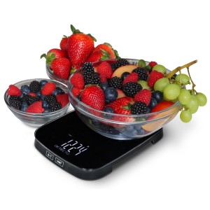 DETECTO Digital Kitchen Scale, Highly Accurate, Compact Glass Platform, Easy-to-Read Display, USB Rechargeable, 22 lb Capacity, Black/White (Black)