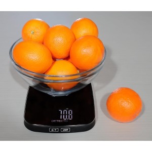 DETECTO Digital Kitchen Scale, Highly Accurate, Compact Glass Platform, Easy-to-Read Display, USB Rechargeable, 22 lb Capacity, Black/White (Black)