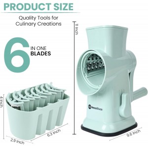 6 in 1 Rotary Cheese Grater Hand Crank with 6 Stainless Steel Blades, Cheese Shredder with Reinforced Suction Base, Grater For Cheese, Vegetables, Nuts and Ice, Easy to Clean