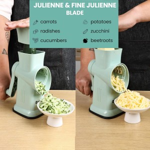 6 in 1 Rotary Cheese Grater Hand Crank with 6 Stainless Steel Blades, Cheese Shredder with Reinforced Suction Base, Grater For Cheese, Vegetables, Nuts and Ice, Easy to Clean