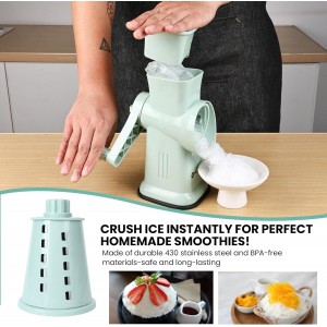 6 in 1 Rotary Cheese Grater Hand Crank with 6 Stainless Steel Blades, Cheese Shredder with Reinforced Suction Base, Grater For Cheese, Vegetables, Nuts and Ice, Easy to Clean