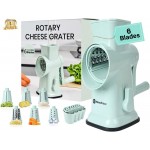 6 in 1 Rotary Cheese Grater Hand Crank with 6 Stainless Steel Blades, Cheese Shredder with Reinforced Suction Base, Grater For Cheese, Vegetables, Nuts and Ice, Easy to Clean