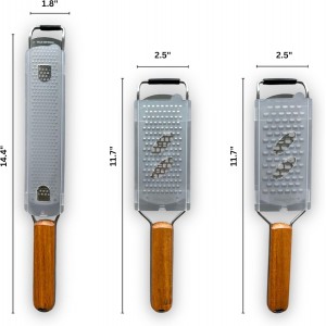 NAZANIN 3-Piece Stainless Steel Cheese Grater & Zester Set w/Acacia Wood Handles – For Parmesan, Lemon Zest, Ginger, and Spices