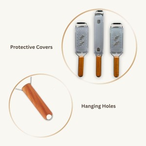 NAZANIN 3-Piece Stainless Steel Cheese Grater & Zester Set w/Acacia Wood Handles – For Parmesan, Lemon Zest, Ginger, and Spices