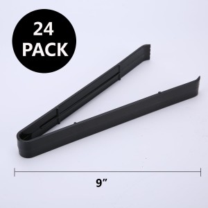 Plastic Serving Tongs 24 Pack, 9 Inch Black Disposable Kitchen Utensils, Food Safe Salad Tongs for Buffets BBQ (24, Black)