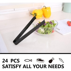 Plastic Serving Tongs 24 Pack, 9 Inch Black Disposable Kitchen Utensils, Food Safe Salad Tongs for Buffets BBQ (24, Black)