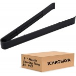 Plastic Serving Tongs 24 Pack, 9 Inch Black Disposable Kitchen Utensils, Food Safe Salad Tongs for Buffets BBQ (24, Black)