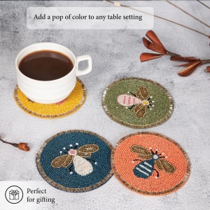 Beaded Coaster Set of 4 – Multicolor Glass-Bead Drink Coasters, Boho Table Decor for Dining & Gifting