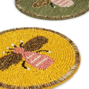 Beaded Coaster Set of 4 – Multicolor Glass-Bead Drink Coasters, Boho Table Decor for Dining & Gifting