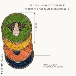 Beaded Coaster Set of 4 – Multicolor Glass-Bead Drink Coasters, Boho Table Decor for Dining & Gifting