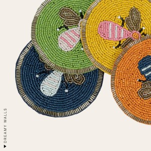 Beaded Coaster Set of 4 – Multicolor Glass-Bead Drink Coasters, Boho Table Decor for Dining & Gifting