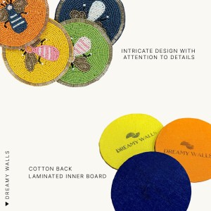 Beaded Coaster Set of 4 – Multicolor Glass-Bead Drink Coasters, Boho Table Decor for Dining & Gifting