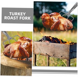 PRETYZOOM 2pcs Stainless Steel Barbecue Spit Chicken Arms Roaster Poultry Forks Meat Carving Forks for Bbq