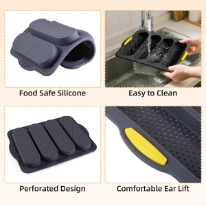 Hamburger Bun Pan and Baguette Pan With Spatula Brush, Silicone Hamburger Bun Pans for Baking, Nonstick French Bread Baking Pan for Baking Homemade Bread (Black)