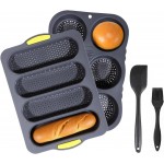Hamburger Bun Pan and Baguette Pan With Spatula Brush, Silicone Hamburger Bun Pans for Baking, Nonstick French Bread Baking Pan for Baking Homemade Bread (Black)