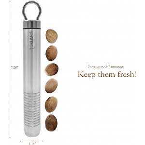 Nutmeg Grater with Silicone Brush & Storage - 18/10 Stainless Steel, Compact Spice & Nut Grinder Tool for Fresh Nutmeg Powder