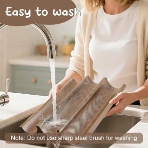 Baguette Bread Pan, Perforated French Bread Tray - 3 Loaf Nonstick Baking Sheet with Proofing Cloth & Dough Cutter Kit, Home Baker Supplies(15x11 Inch Gold)